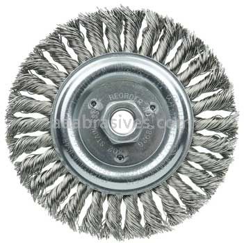 Weiler 08926 Roughneck Jr. 6" Filler Pass Weld Cleaning Brush .023" Stainless Steel Wire Fill 5/8"-11 UNC Nut