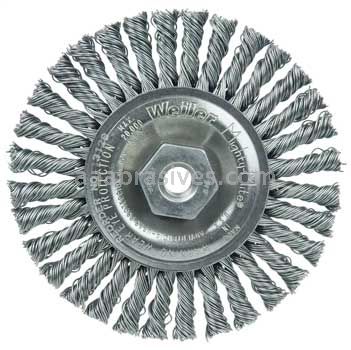 Weiler 13128 Mini Roughneck 4" Stringer Bead Wire Wheel .020" Steel Fill 3/8"-24 UNF Nut