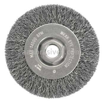 Weiler 36207 Wolverine 4" Crimped Wire Wheel .014" Steel Fill Narrow Face 5/8"-11 UNC Nut