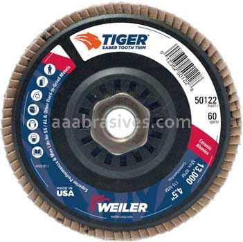 Weiler 50122 4-1/2" Tiger Ceramic Abrasive Flap Disc