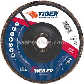 Weiler 50137 7" Tiger Ceramic High Density Type 27 Abrasive 60C 7/8" Arbor Hole