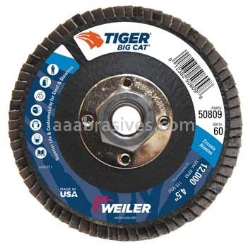 Weiler 50809V 4-1/2" Big Cat Flap Disc Flat Type 27 Phenolic Backing 60 Z 5/8"-11 UNC Nut Vending Ready