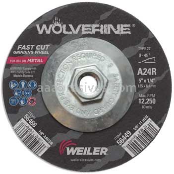 Weiler 56449 5" x 1/4" Wolverine Type 27 Grinding Wheel A24R 5/8"-11 Nut