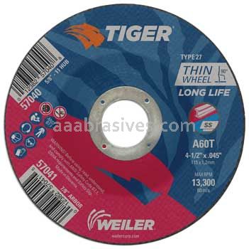 Weiler 57041 4-1/2" x .045" TIGER AO Type 27 Cutting Wheel A60T 7/8" AH