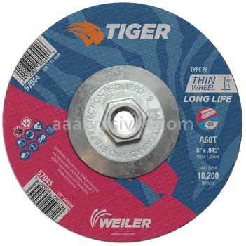 Weiler 57044 6" x .045" TIGER AO Type 27 Cutting Wheel A60T 5/8"-11 Nut