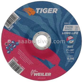 Weiler 57045 6" x .045" TIGER AO Type 27 Cutting Wheel A60T 7/8" AH