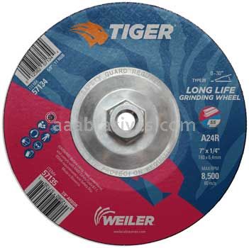 Weiler 57134 7"x 1/4" TIGER AO Type 28 Grinding Wheel A24R 5/8"-11 Nut