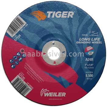 Weiler 57135 7"x 1/4" TIGER AO Type 28 Grinding Wheel A24R 7/8" AH