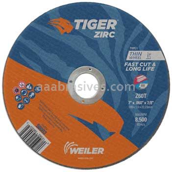 Weiler 58003 7" x .060" TIGER ZIRC Type 1 Cut-Off Wheel Z60T 7/8" AH