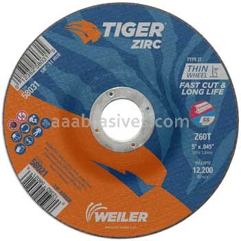 Weiler 58021 5" x .045" TIGER ZIRC Type 27 Cutting Wheel Z60T 7/8" AH