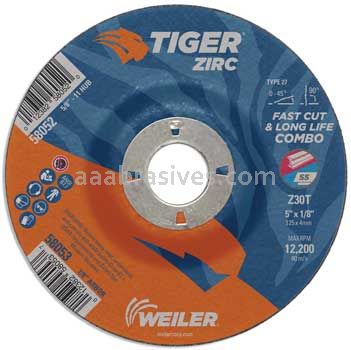 Weiler 58053 5" x 1/8" TIGER ZIRC Type 27 Cut/Grind Combo Wheel Z30T 7/8" AH