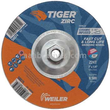 Weiler 58074 7" x 1/4" TIGER ZIRC Type 27 Grinding Wheel Z24T 5/8"-11 Nut