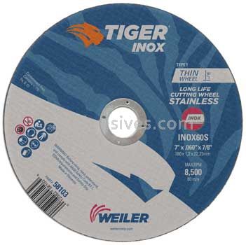 Weiler 58103 7" x .060" TIGER INOX Type 1 Cut-Off Wheel INOX60S 7/8" AH