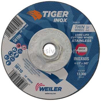 Weiler 58109 4-1/2" x .045" TIGER INOX Type 27 Cutting Wheel INOX60S 5/8"-11 Nut