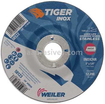Weiler 58123 5" x 1/4" TIGER INOX Type 27 Grinding Wheel INOX24R 7/8" AH