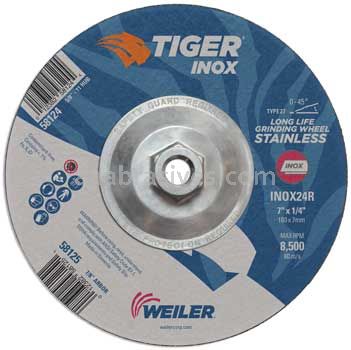 Weiler 58124 7" x 1/4" TIGER INOX Type 27 Grinding Wheel INOX24R 5/8"-11 Nut