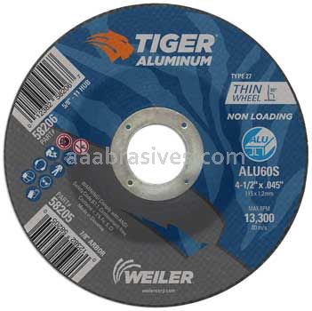 Weiler 58205 4-1/2" x .045" TIGER ALUMINUM Type 27 Cutting Wheel ALU60S 7/8 AH