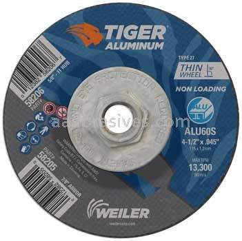 Weiler 58206 4-1/2 x .045 TIGER ALUMINUM Type 27 Cutting Wheel ALU60S 5/8-11 Nut