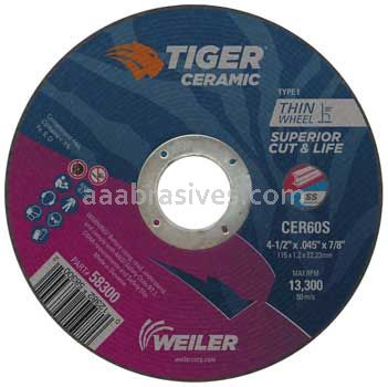 Weiler 58300 4-1/2" x .045" TIGER CERAMIC Type 1 Cut-Off Wheel CER60S 7/8 AH