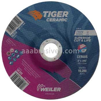 Weiler 58309 6" x .045" TIGER CERAMIC Type 27 Cutting Wheel CER60S 7/8 AH