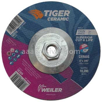 Weiler 58310 6" x .045" TIGER CERAMIC Type 27 Cutting Wheel CER60S 5/8-11 Nut