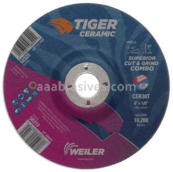 Weiler 58319 6 x 1/8 TIGER CERAMIC Type 27 Cut/Grind Combo Wheel CER30T 7/8 AH