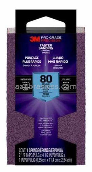3M™ 7100169977 Pro Grade Precision™ Faster Sanding Block Sponge 2-1/2x4-1/2x1 80 Grit Medium