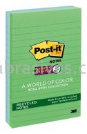 Post-it&trade; Super Sticky Recycled Notes 660-3SST 4 in x 6 in Bora Bora Collection 3M 7010311470