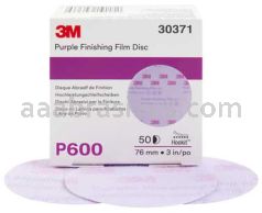 3M&trade; 7100122790 3” P600 Grit 260L Hookit&trade; Purple Finishing Film Abrasive Disc