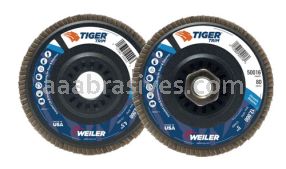 Weiler 50017 - 5 x 5/8-11 120 Zirc Tiger Abrasive Angled Flap Disc Trimmable Backing - 012382500177