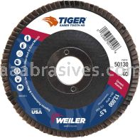 Weiler 50130 - 4-1/2" 40C 7/8" A.H. Saber Tooth High Density Ceramic Abrasive Flap Disc - 012382501303