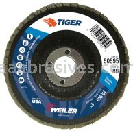 Weiler 50595 - 4" 80Z, 5/8" A.H., Tiger Disc Abrasive Flap Disc, Angled, Phenolic Backing - 012382505950