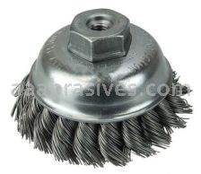 Weiler 13151 3-1/2" Single Row Knot Wire Cup Brush .023" Steel Fill M10x1.50 Nut