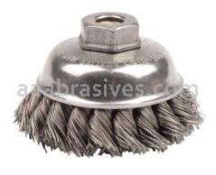 Weiler 13153 3-1/2" Single Row Knot Wire Cup Brush .023" Steel Fill 3/8"-24 UNF Nut
