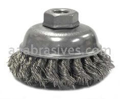 Weiler 13159 3-1/2" Single Row Knot Wire Cup Brush .023" Stainless Steel Fill M14 x 2.0 Nut