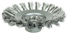 Weiler 13416 Knot Wire Bevel Brush 4" .014" Stainless Steel Fill 5/8"-11 UNC Nut