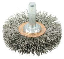 Weiler 17611 2" Narrow Face Stem-Mounted Crimped Wire Wheel .0118" Stainless Steel Fill 1/4" Stem