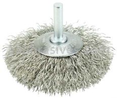 Weiler 17937 3" Stem-Mounted Concave Crimped Wire Wheel .014" Stainless Steel Fill 1/4" Stem