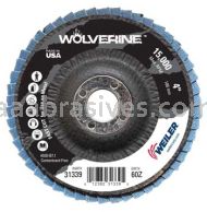 Weiler 31339 4" Wolverine Abrasive Flap Disc Conical Type 29 Phenolic Backing 60 Z 5/8" Arbor Hole