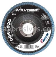 Weiler 31405 4-1/2" Wolverine Abrasive Flap Disc Flat Type 27 Phenolic Backing 120 Z 7/8" Arbor Hole