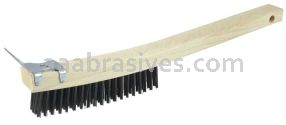 Weiler 44058 Hand Wire Scratch Brush with Scraper .012 Carbon Steel Fill Curved Handle 4 x 18 Rows