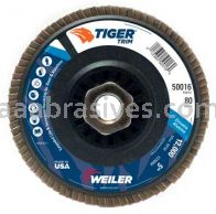 Weiler 50016 5" Tiger Trim Abrasive Flap Disc Conical Type 29 Trimmable Backing 80 Z 5/8"-11 UNC Nut