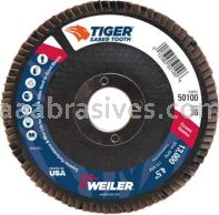 Weiler 50100 4-1/2" Tiger Ceramic Abrasive Flap Disc Conical Type 29 Phenolic Backing 36C 7/8" Arbor Hole