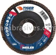 Weiler 50102 4-1/2" Tiger Ceramic Abrasive Flap Disc Conical Type 29 Phenolic Backing 60C 7/8" Arbor Hole