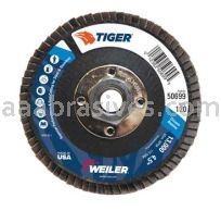 Weiler 50699 4-1/2" Tiger Disc Abrasive Flap Disc Flat Type 27 Phenolic Backing 120 Z 5/8"-11 UNC Nut