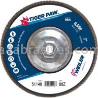 Weiler 51148 7" Tiger Paw Abrasive Flap Disc Conical Type 29 Phenolic Backing 80 Z 5/8"-11 UNC Nut