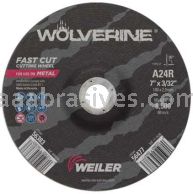 Weiler 56383 7" x 3/32" Wolverine Type 27 Cutting Wheel A24R 7/8" AH