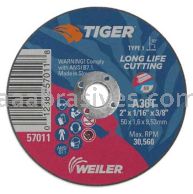 Weiler 57011 2" x 1/16" TIGER AO Type 1 Cut-Off Wheel A36T 3/8" AH