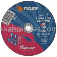 Weiler 57072 4" x 1/8" TIGER AO Type 1 Cut-Off Wheel A36T 3/8" AH