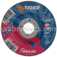 Weiler 57101 4-1/2" x 1/8" TIGER AO Type 27 Cut/Grind Combo Wheel A30S 7/8" AH
